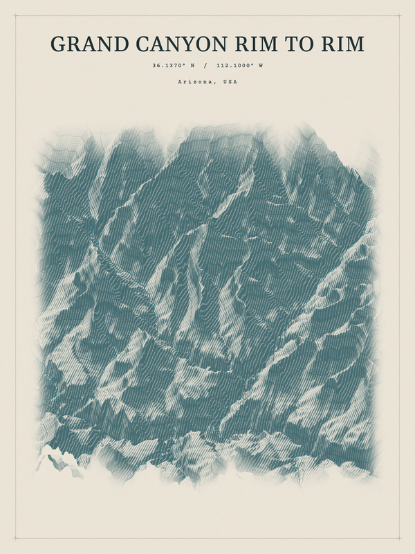 Grand Canyon Rim to Rim — Red Relief print in Graphite