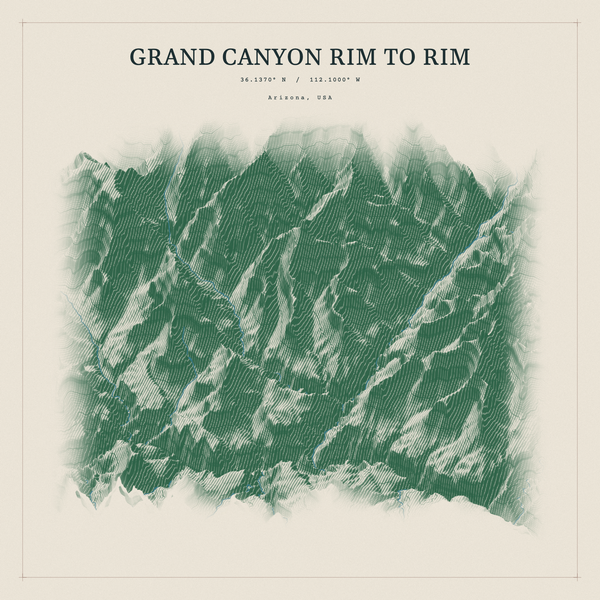 Grand Canyon Rim to Rim — Red Relief print in Forest Floor (square)