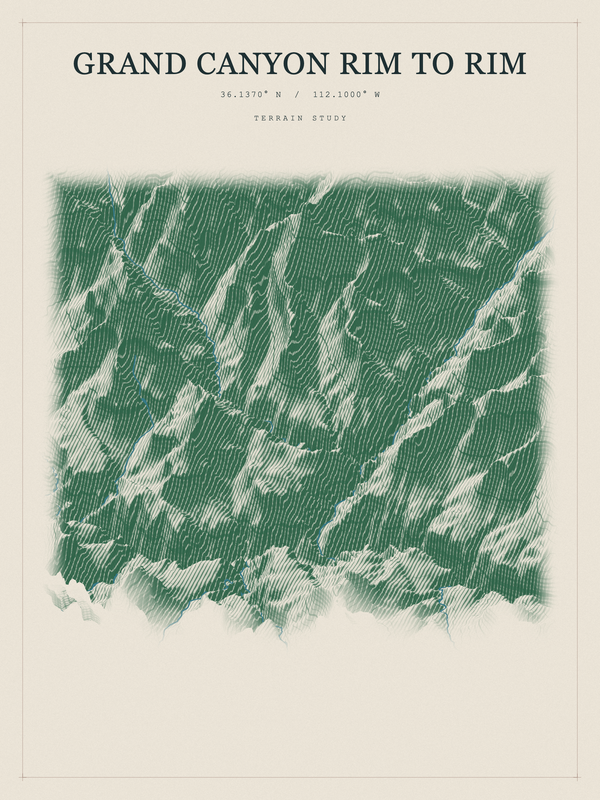 Grand Canyon Rim to Rim — Red Relief print in Forest Floor