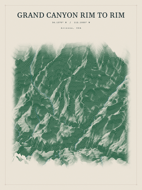 Grand Canyon Rim to Rim — Red Relief print in Forest Floor