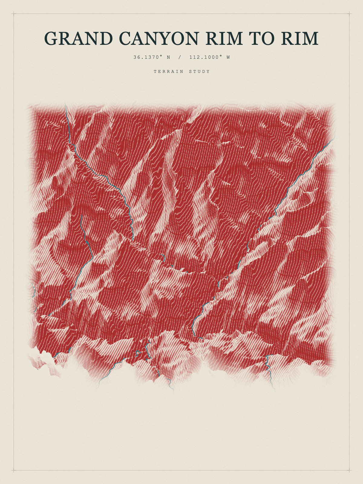 Grand Canyon Rim to Rim — Red Relief print in Red Earth