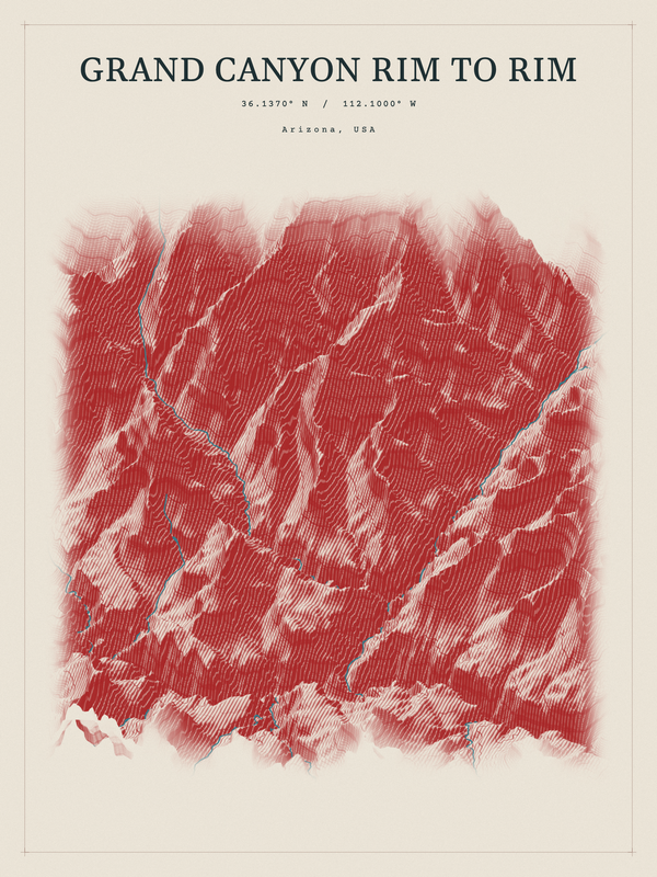 Grand Canyon Rim to Rim — Red Relief print in Red Earth
