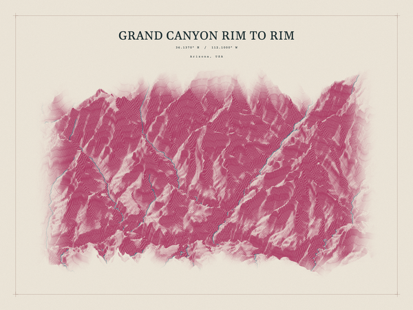 Grand Canyon Rim to Rim — Red Relief print in Rose & Stone (landscape)