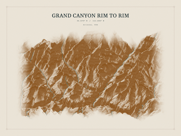 Grand Canyon Rim to Rim — Red Relief print in Saffron & Slate (landscape)