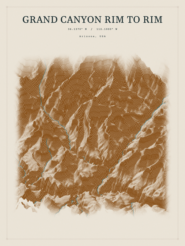 Grand Canyon Rim to Rim — Red Relief print in Saffron & Slate