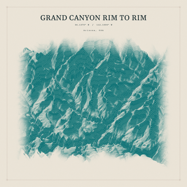 Grand Canyon Rim to Rim — Red Relief print in Alpine Teal (square)