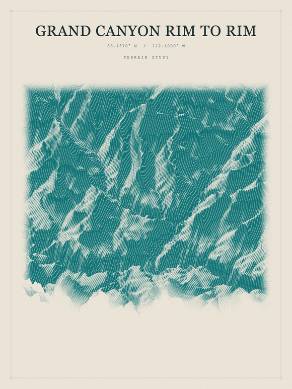 Grand Canyon Rim to Rim — Red Relief print in Alpine Teal