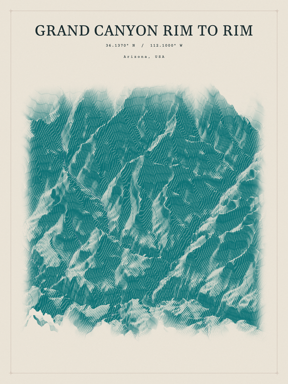 Grand Canyon Rim to Rim — Red Relief print in Alpine Teal