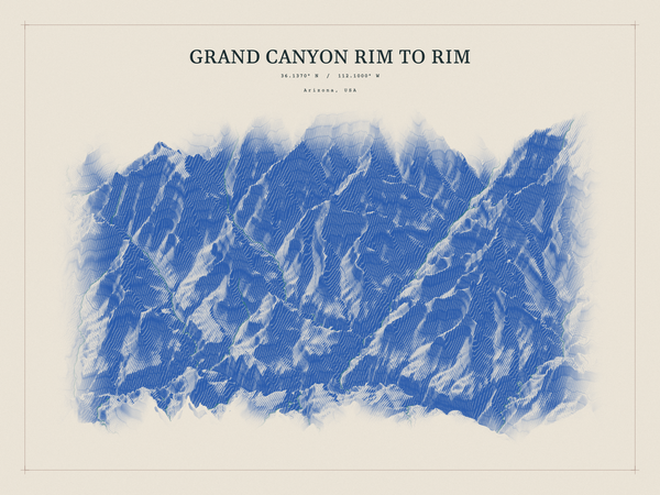 Grand Canyon Rim to Rim — Red Relief print in Ultramarine (landscape)