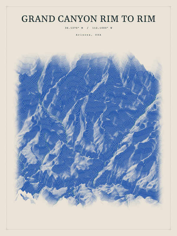 Grand Canyon Rim to Rim — Red Relief print in Ultramarine