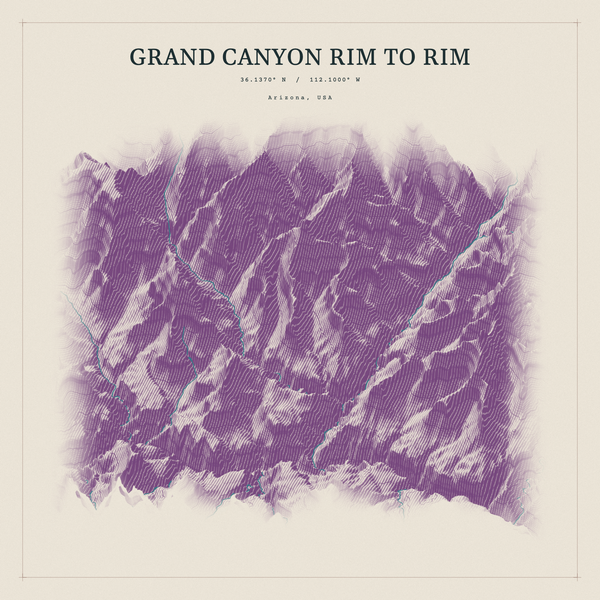 Grand Canyon Rim to Rim — Red Relief print in Plum & Clay (square)