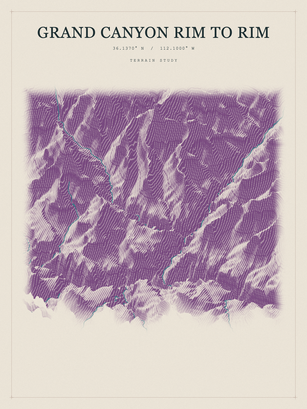 Grand Canyon Rim to Rim — Red Relief print in Plum & Clay