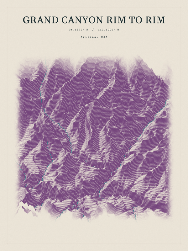 Grand Canyon Rim to Rim — Red Relief print in Plum & Clay