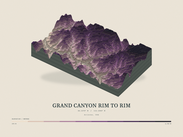 Grand Canyon Rim to Rim — Terrain Relief print in Plum & Clay (landscape)