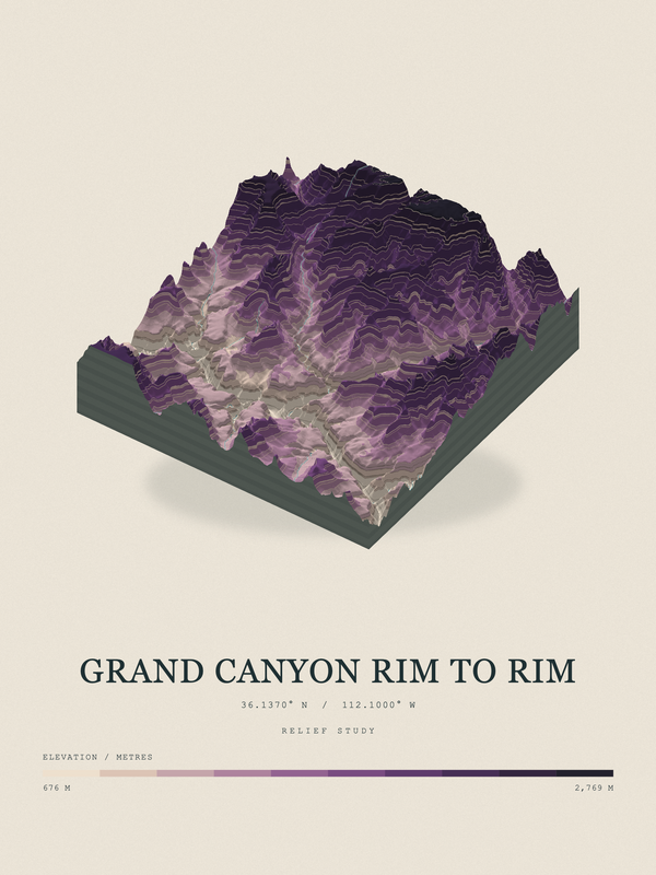 Grand Canyon Rim to Rim — Terrain Relief print in Plum & Clay