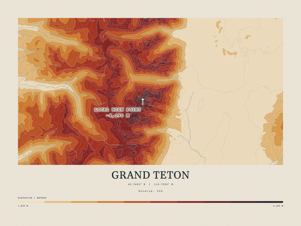 Grand Teton — Contour Colour print in Ember & Ochre (landscape)