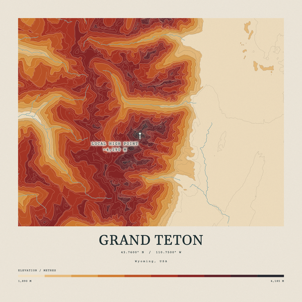 Grand Teton — Contour Colour print in Ember & Ochre (square)