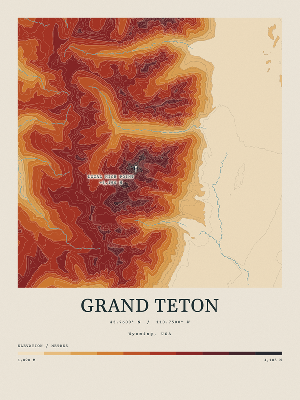 Grand Teton — Contour Colour print in Ember & Ochre