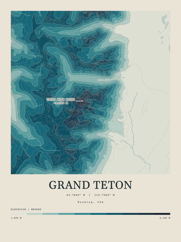 Grand Teton — Contour Colour print in Fjord