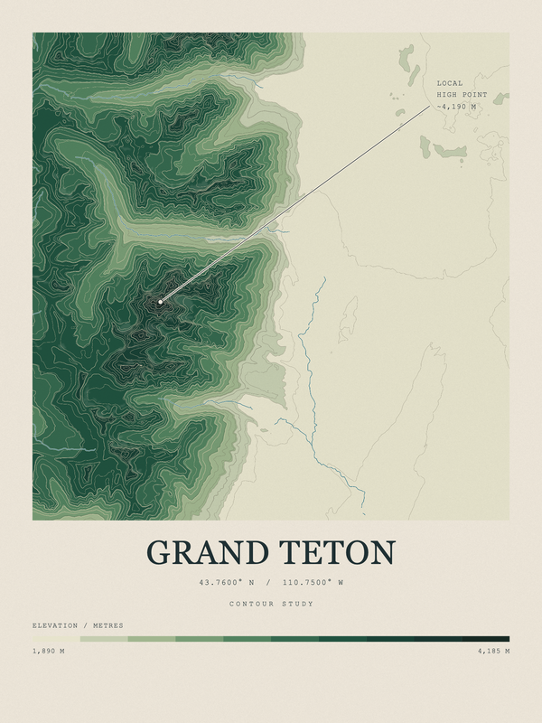 Grand Teton — Contour Colour print in Forest Floor