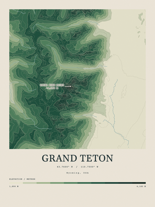 Grand Teton — Contour Colour print in Forest Floor