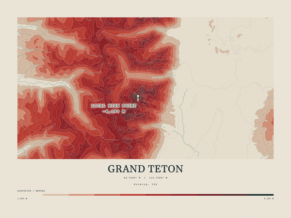Grand Teton — Contour Colour print in Red Earth (landscape)