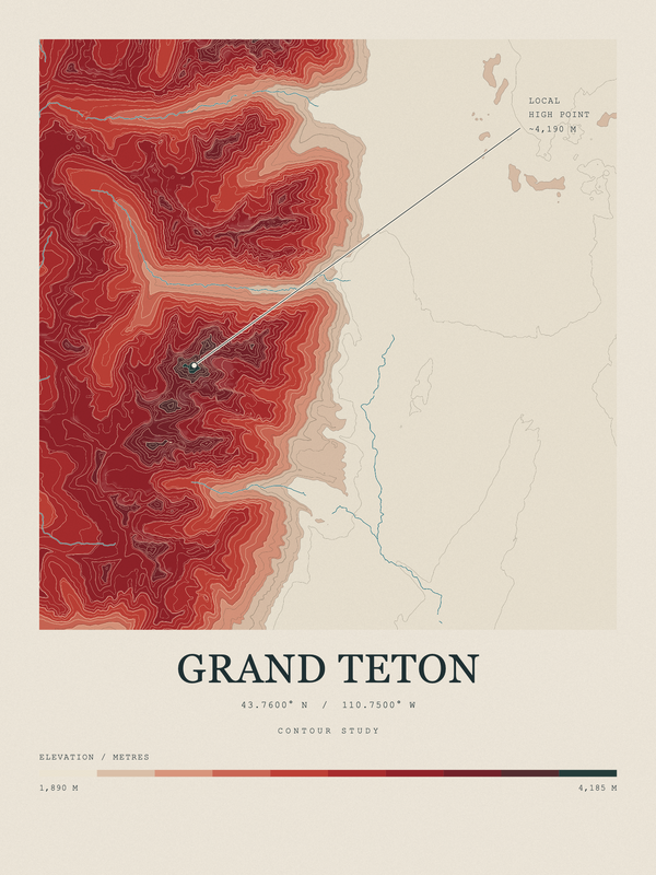 Grand Teton — Contour Colour print in Red Earth