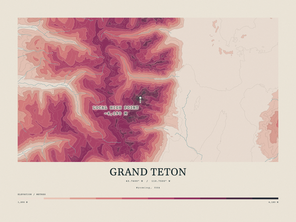 Grand Teton — Contour Colour print in Rose & Stone (landscape)