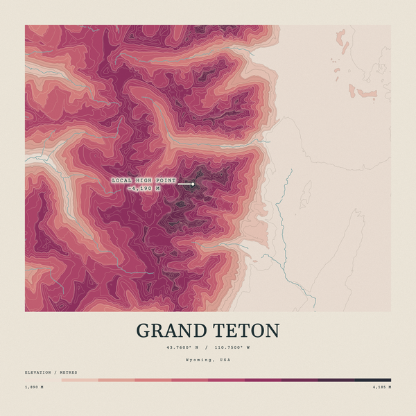 Grand Teton — Contour Colour print in Rose & Stone (square)
