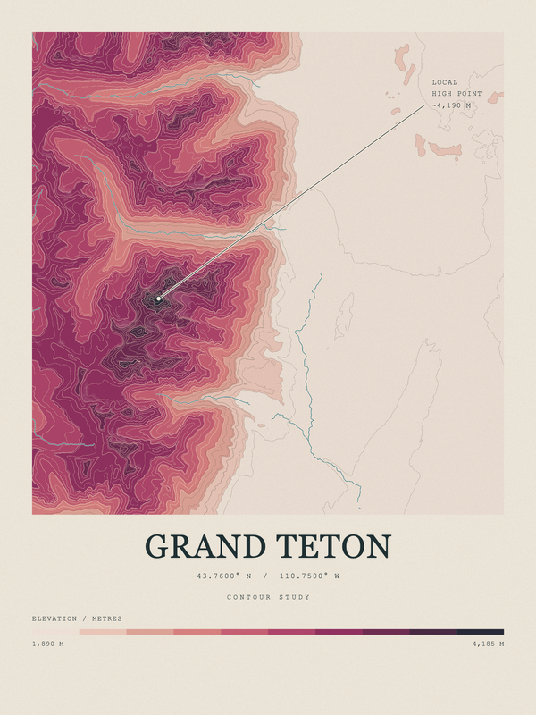 Grand Teton — Contour Colour print in Rose & Stone
