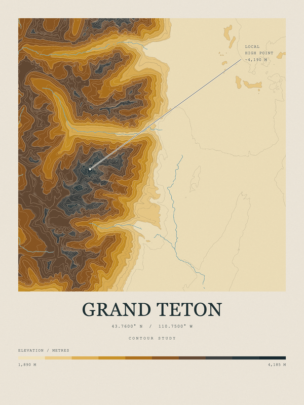 Grand Teton — Contour Colour print in Saffron & Slate