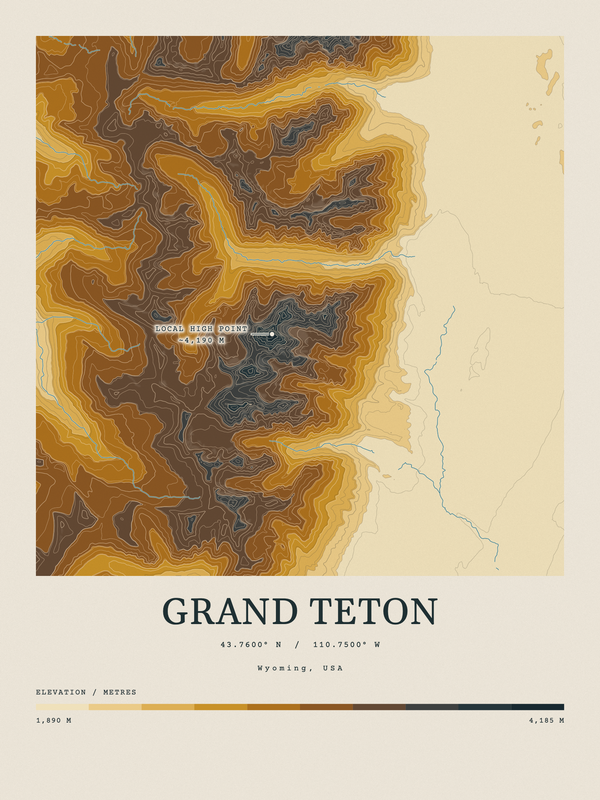 Grand Teton — Contour Colour print in Saffron & Slate