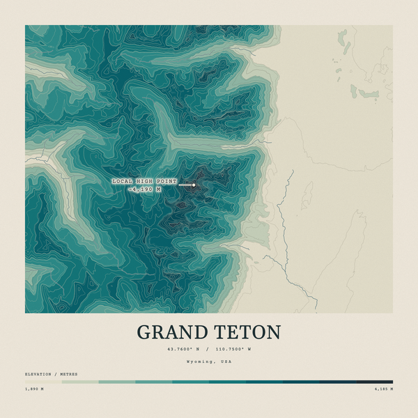 Grand Teton — Contour Colour print in Alpine Teal (square)