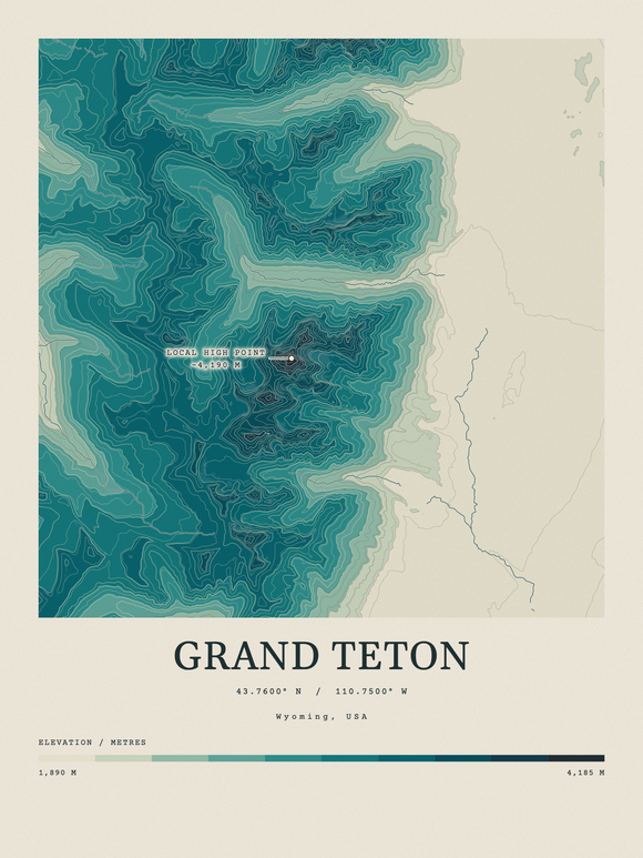 Grand Teton — Contour Colour print in Alpine Teal