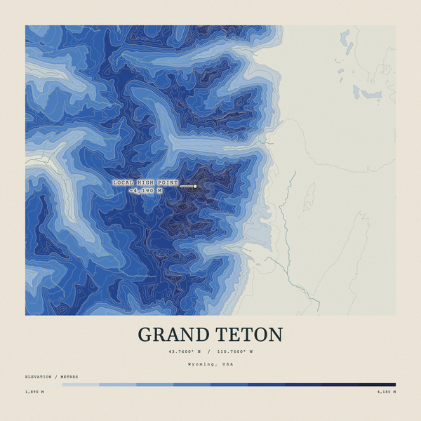 Grand Teton — Contour Colour print in Ultramarine (square)
