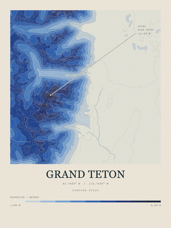 Grand Teton — Contour Colour print in Ultramarine