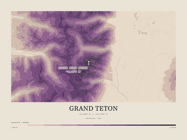 Grand Teton — Contour Colour print in Plum & Clay (landscape)