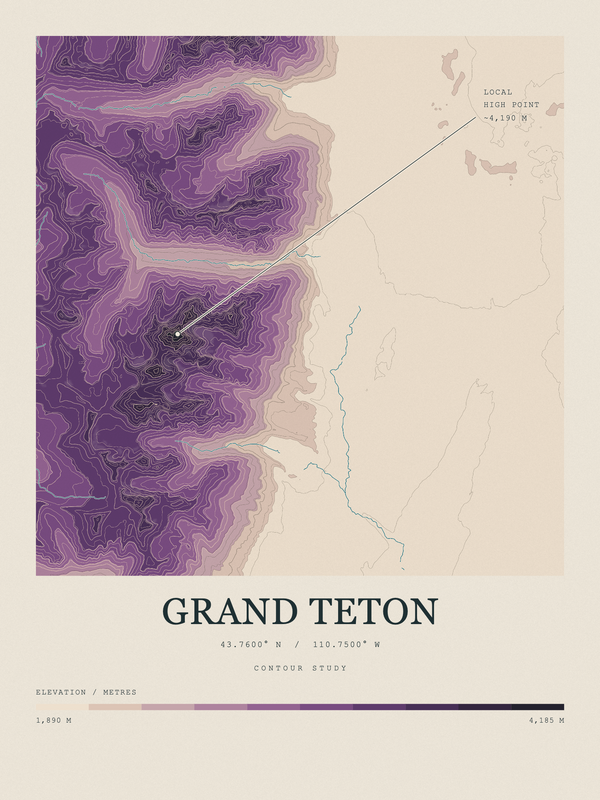 Grand Teton — Contour Colour print in Plum & Clay