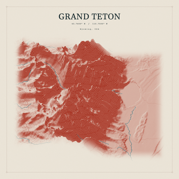 Grand Teton — Red Relief print in Ember & Ochre (square)