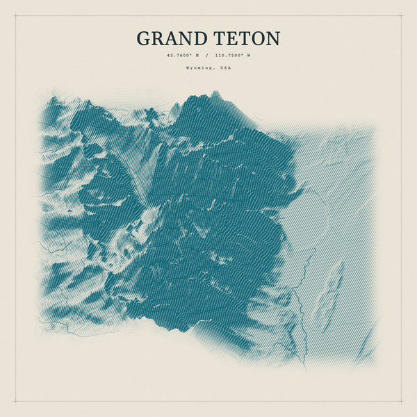 Grand Teton — Red Relief print in Fjord (square)