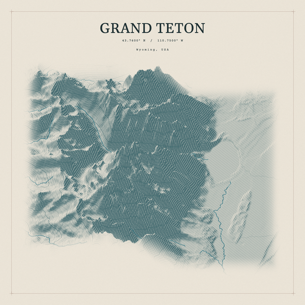 Grand Teton — Red Relief print in Graphite (square)