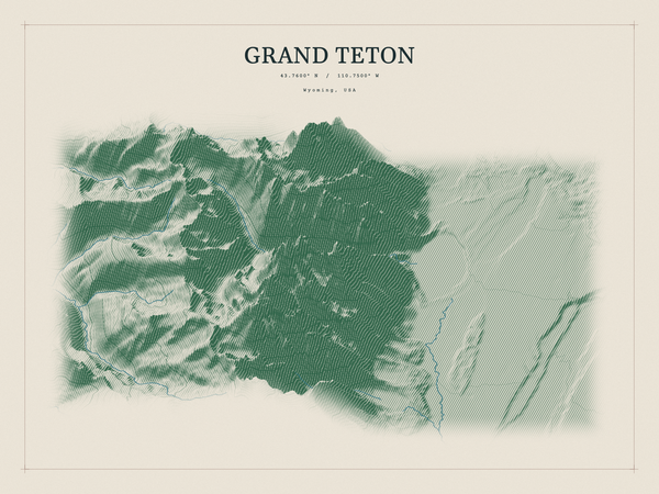 Grand Teton — Red Relief print in Forest Floor (landscape)