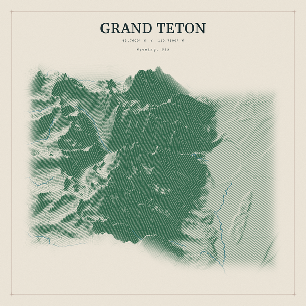Grand Teton — Red Relief print in Forest Floor (square)