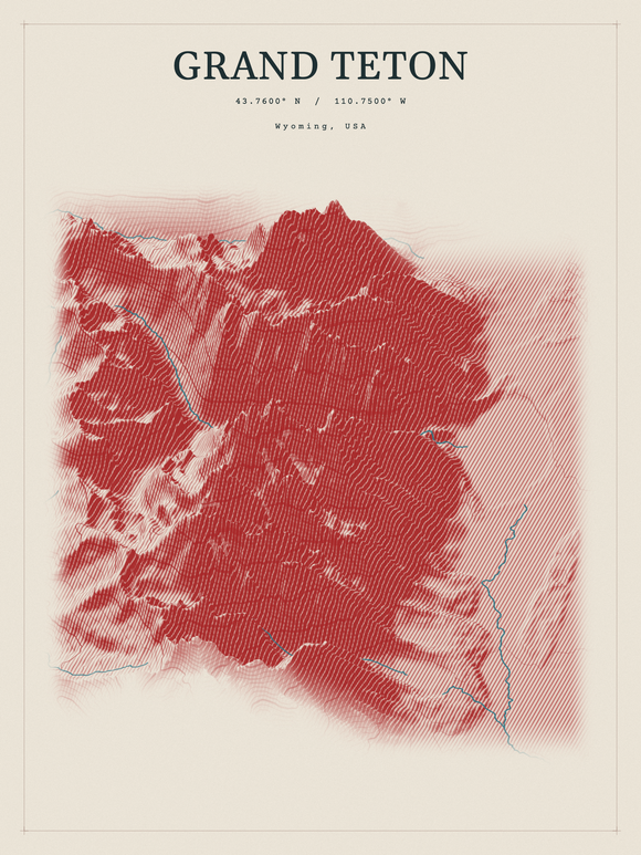 Grand Teton — Red Relief print in Red Earth