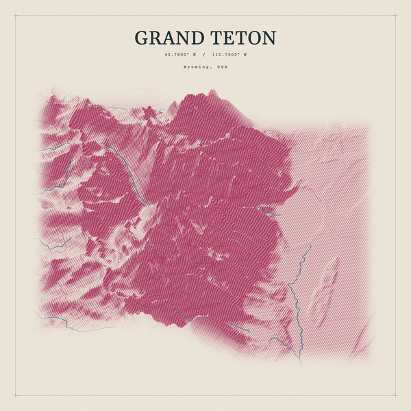 Grand Teton — Red Relief print in Rose & Stone (square)