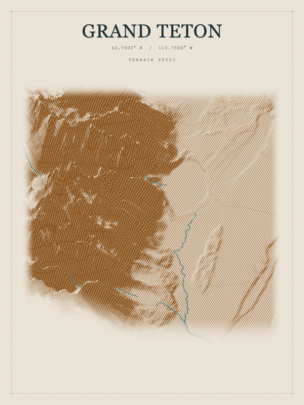 Grand Teton — Red Relief print in Saffron & Slate