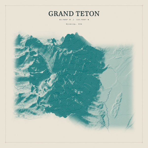 Grand Teton — Red Relief print in Alpine Teal (square)