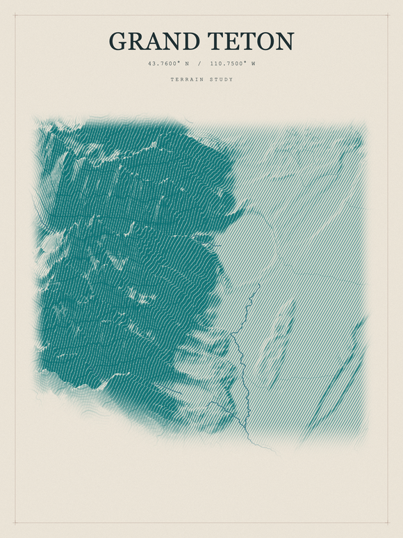 Grand Teton — Red Relief print in Alpine Teal