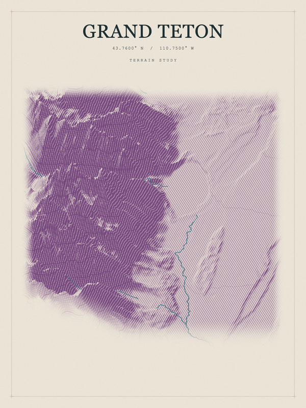 Grand Teton — Red Relief print in Plum & Clay