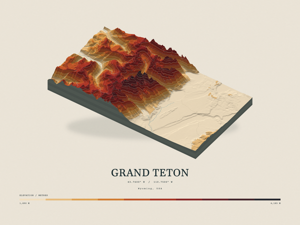 Grand Teton — Terrain Relief print in Ember & Ochre (landscape)